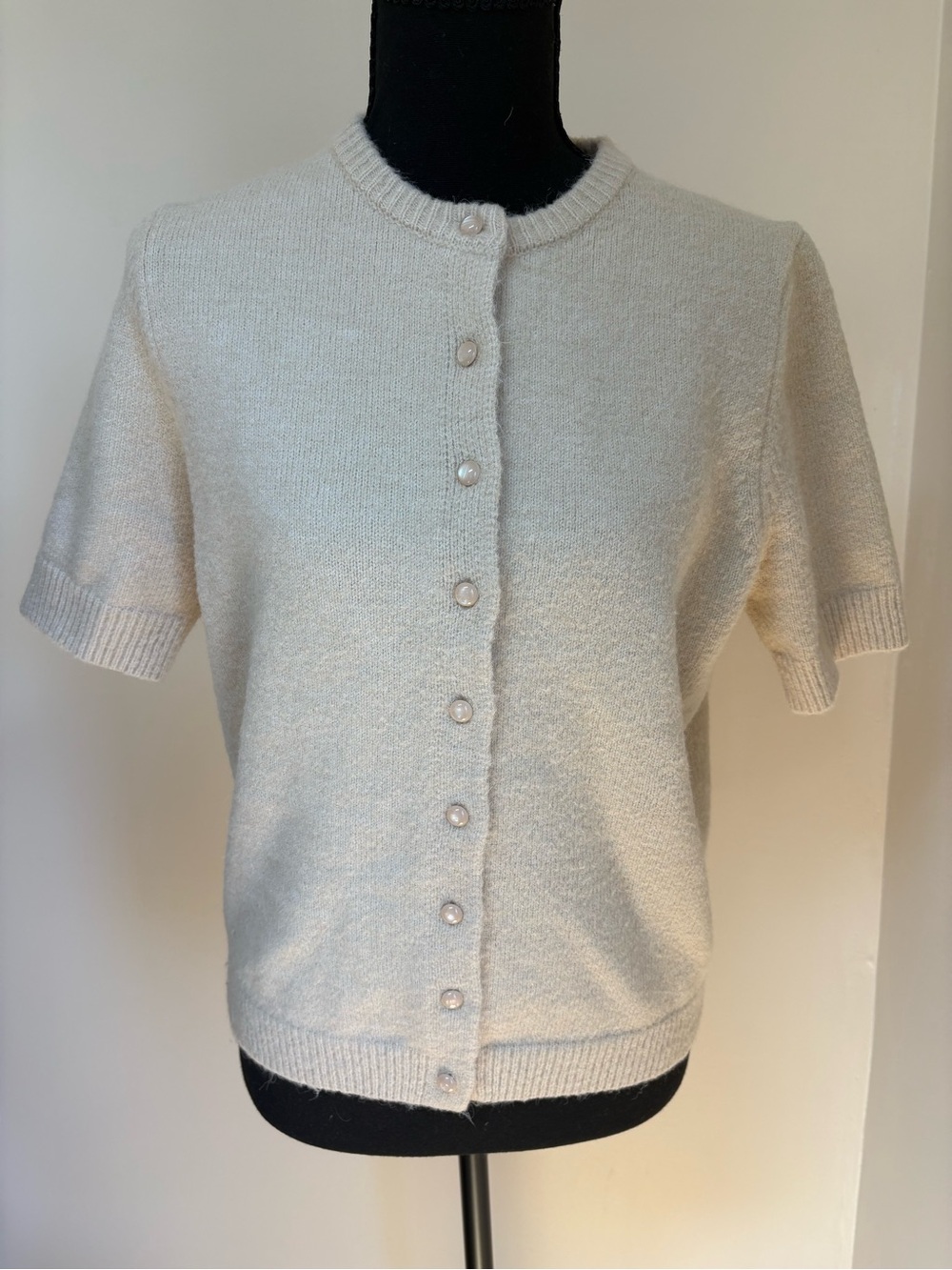 Cream Short-Sleeve Button-Front Women's Sweater